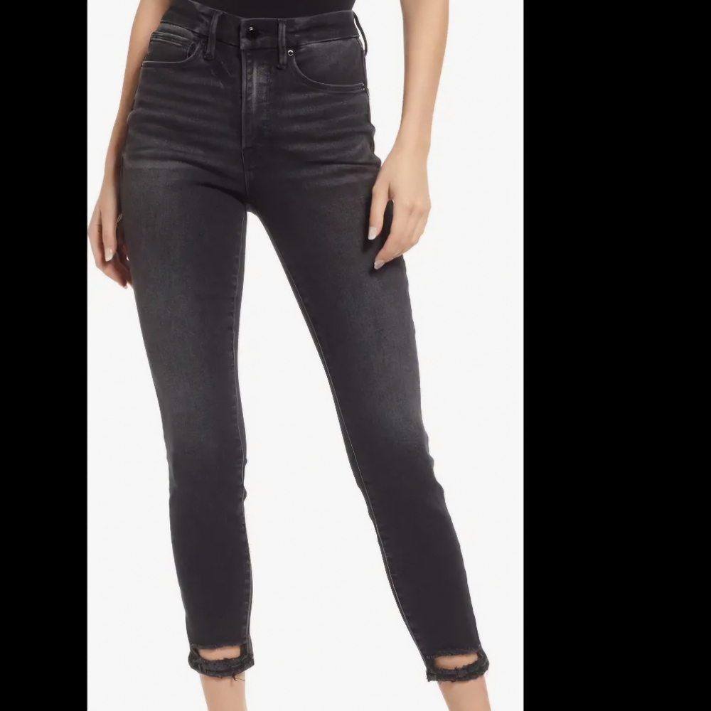 Good American Size 4 Shadow Pocket High Rise Skinny Jeans Black160